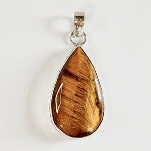 TIGER’S Eye Genuine Stone Pendant 925 Sterling Silver Plated